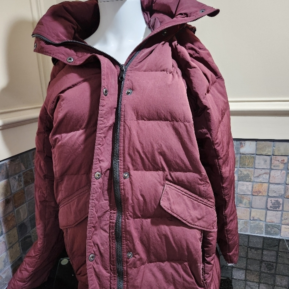 100% feather Lands End Maroon Puffer Jacket